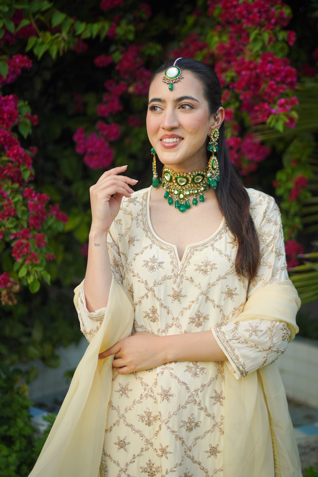 Sona Yellow Crepe Zardozi Set