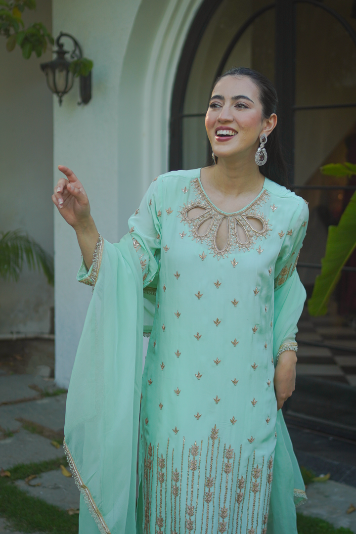 Sea Green Crepe Gota Set