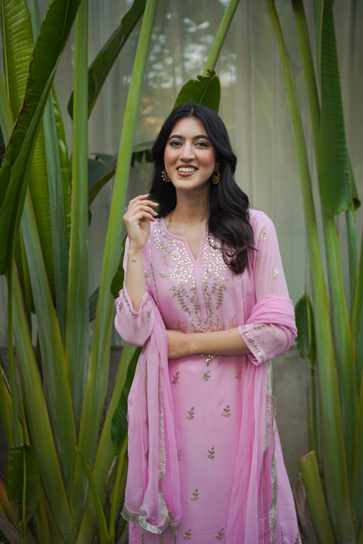 Minakshi Pink Crepe Gota Suit Set
