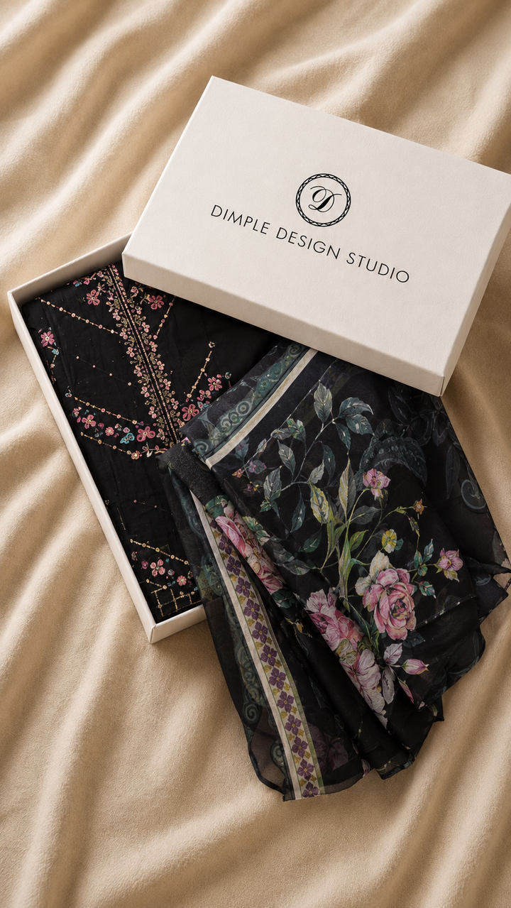 Unstitched - Nagma Black Cotton Lawn Set