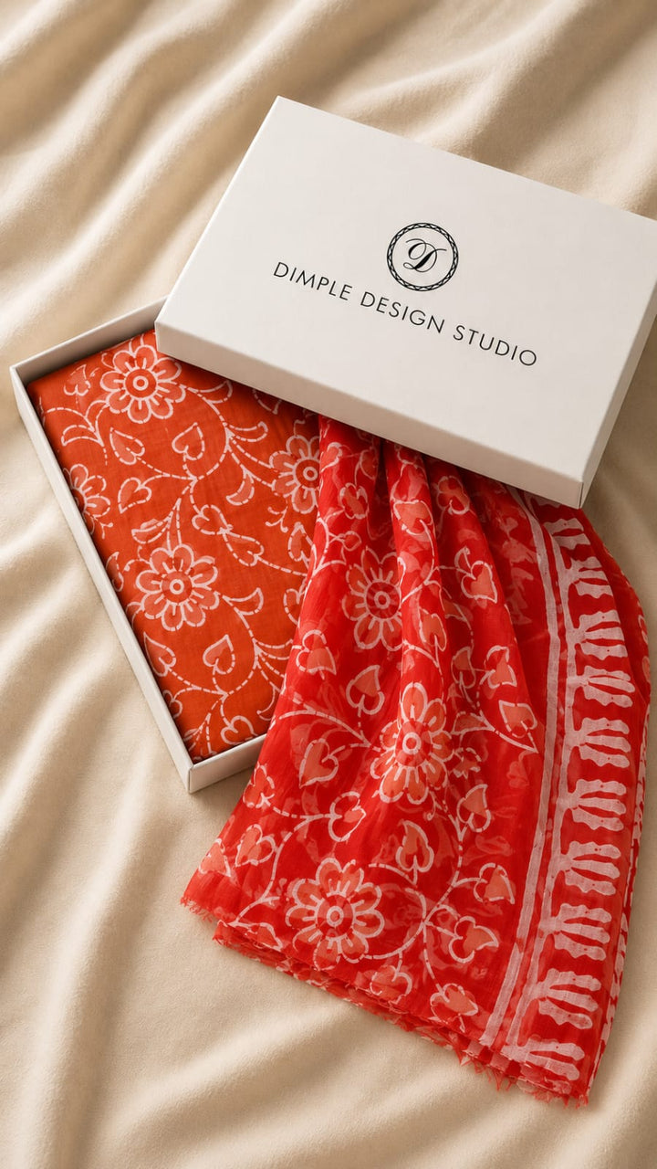 Unstitched - Orange Dabu Suit Set