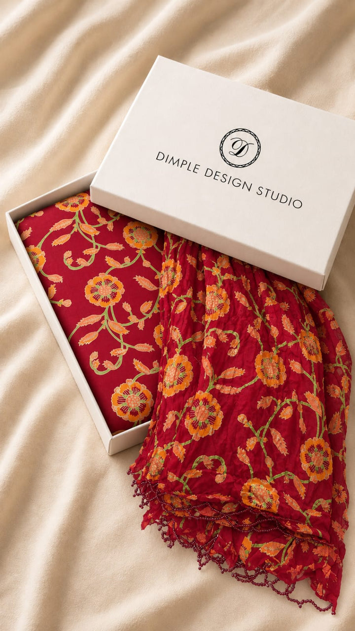 Unstitched - Red Orange Floral Suit Set