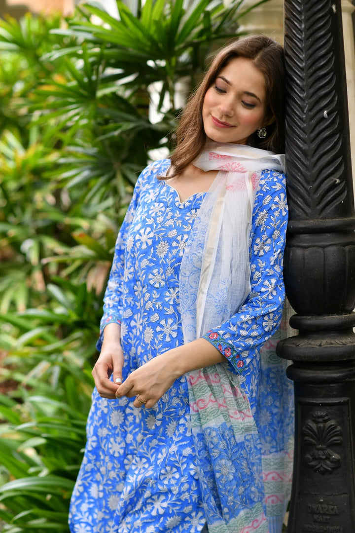 Unstitched - Diva Blue cotton suit set