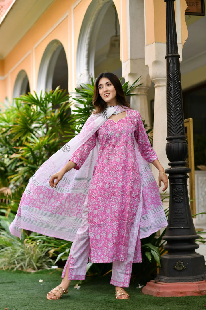 Unstitched - Baby pink cotton suit set