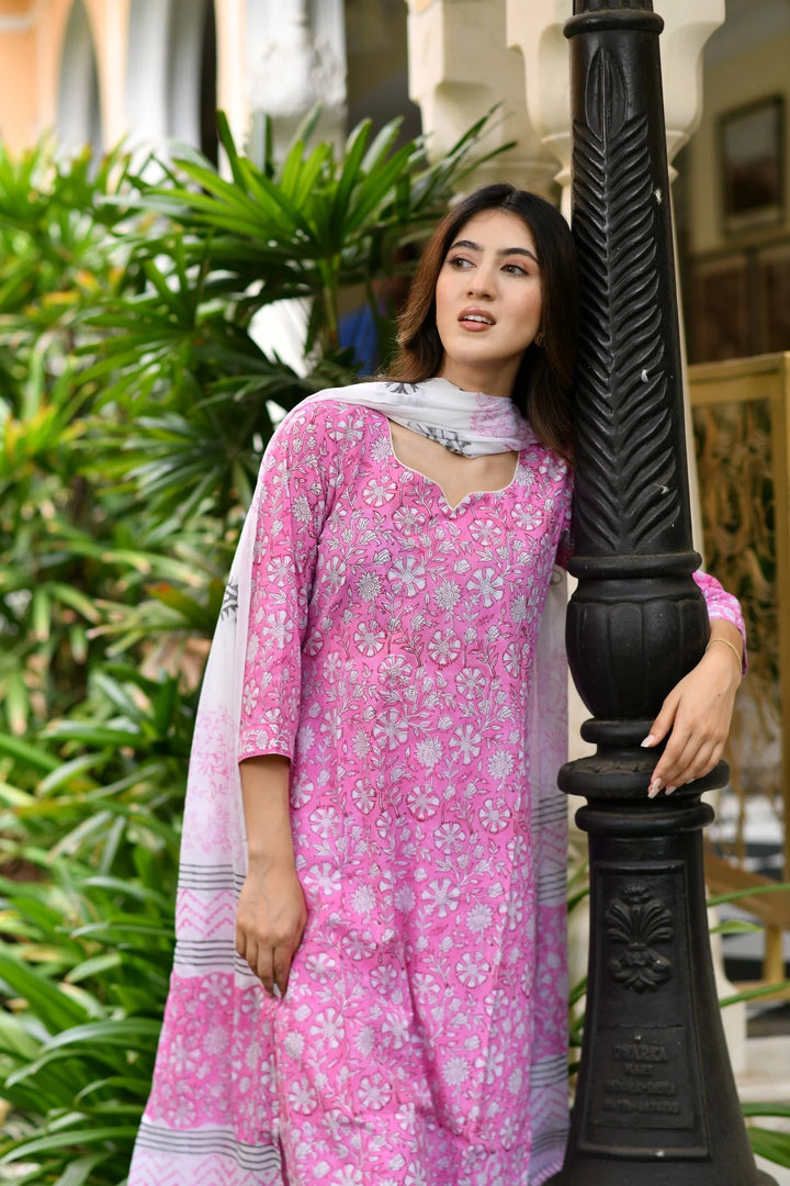 Unstitched - Baby pink cotton suit set