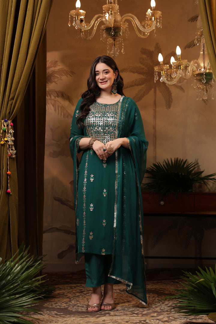 Teal Georgette Gota Suit Set