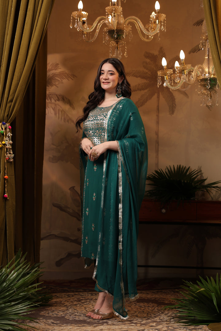 Teal Georgette Gota Suit Set