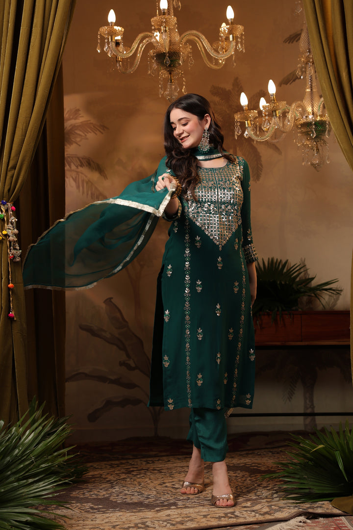 Teal Georgette Gota Suit Set