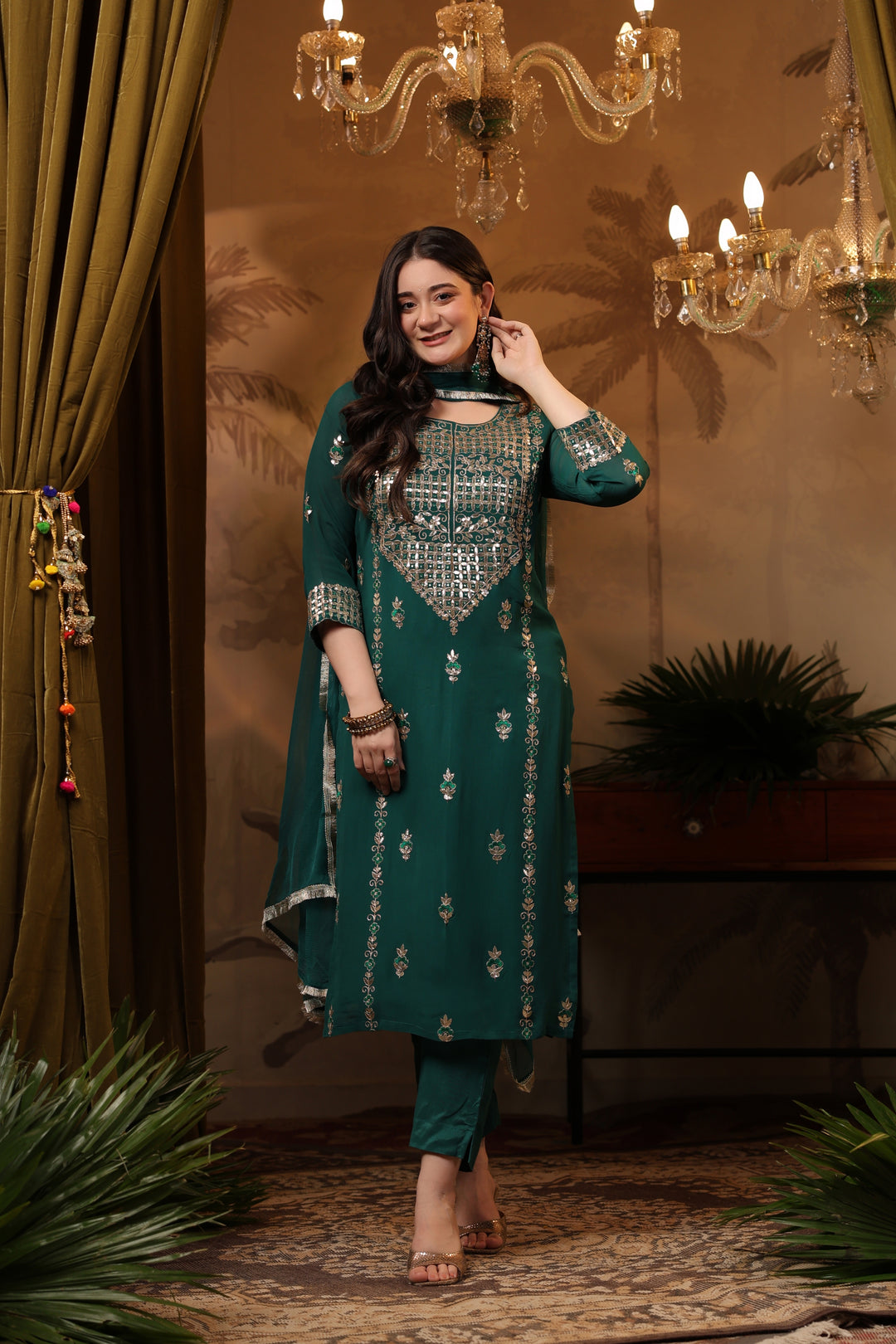 Teal Georgette Gota Suit Set