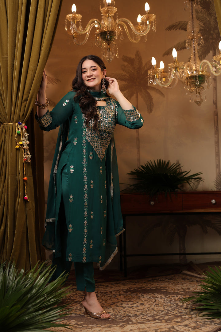 Teal Georgette Gota Suit Set