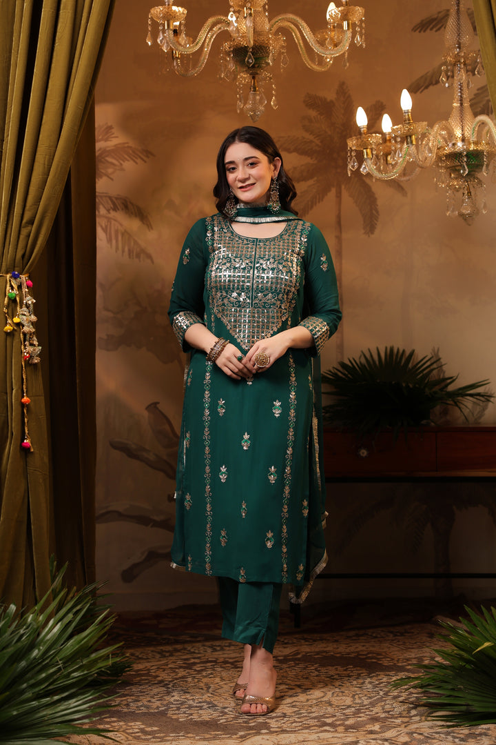 Teal Georgette Gota Suit Set