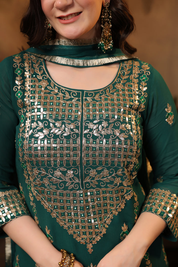 Teal Georgette Gota Suit Set