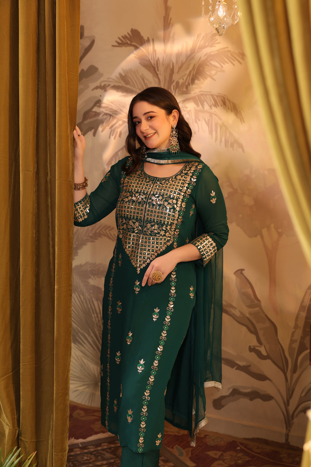 Teal Georgette Gota Suit Set