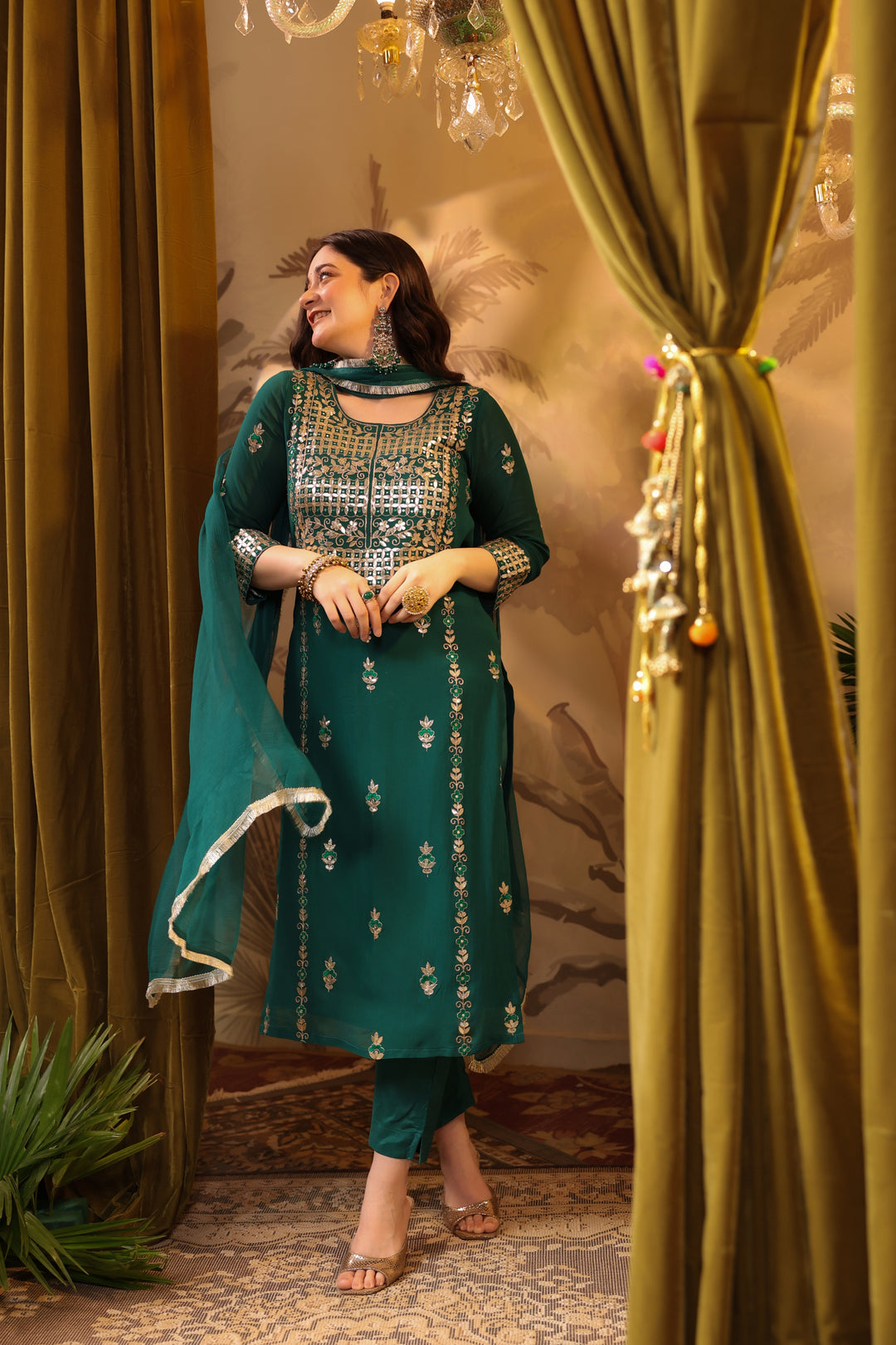 Teal Georgette Gota Suit Set