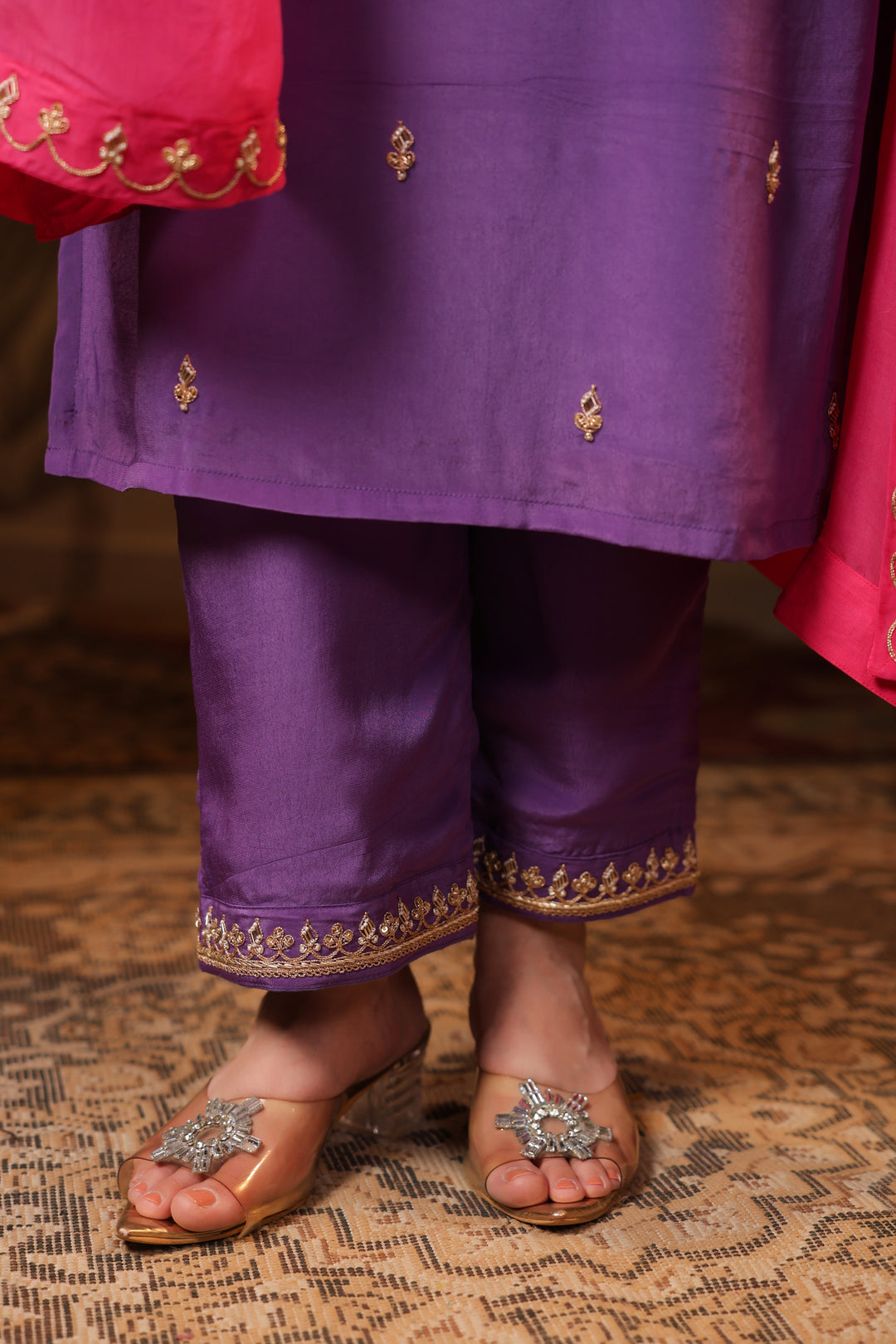 Purple Crepe Zardozi Suit Set