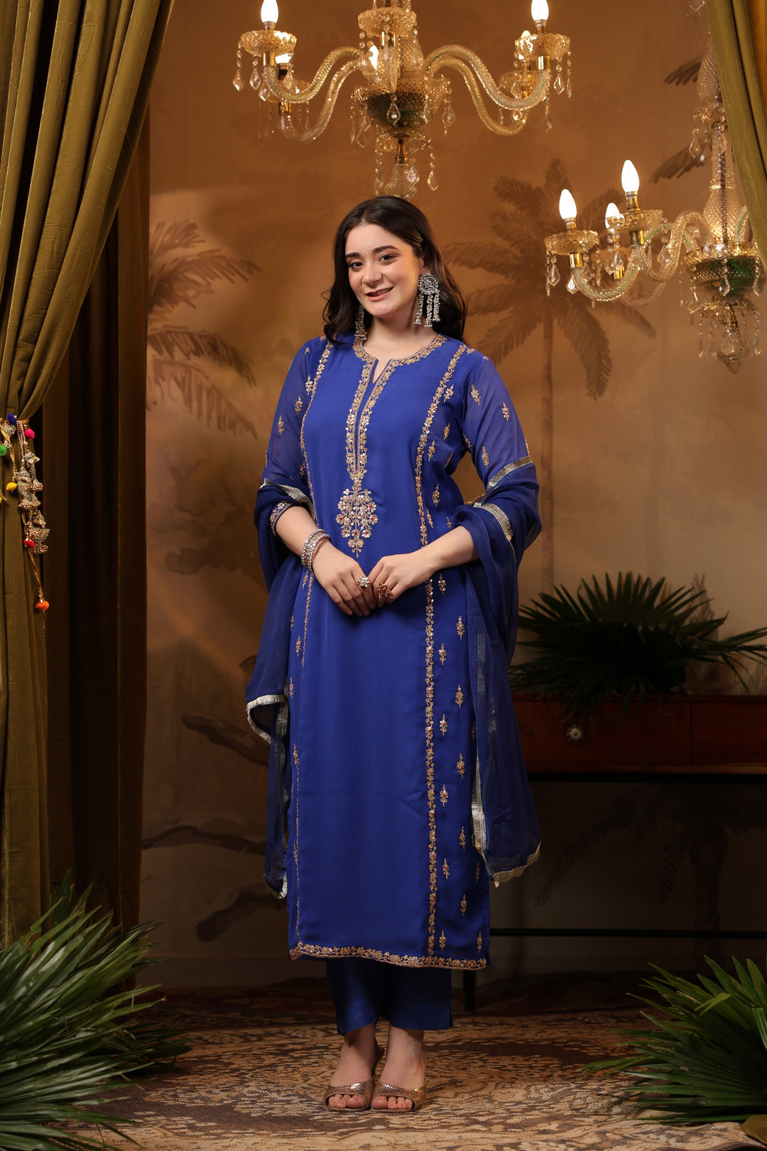 Royal Blue Georgette Marodi Suit Set