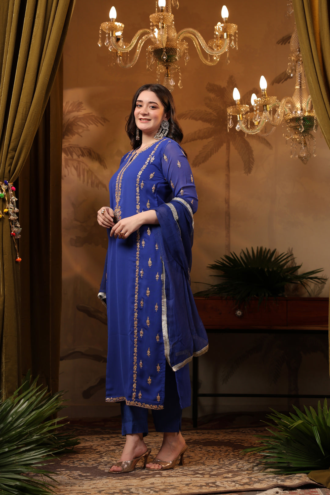 Royal Blue Georgette Marodi Suit Set