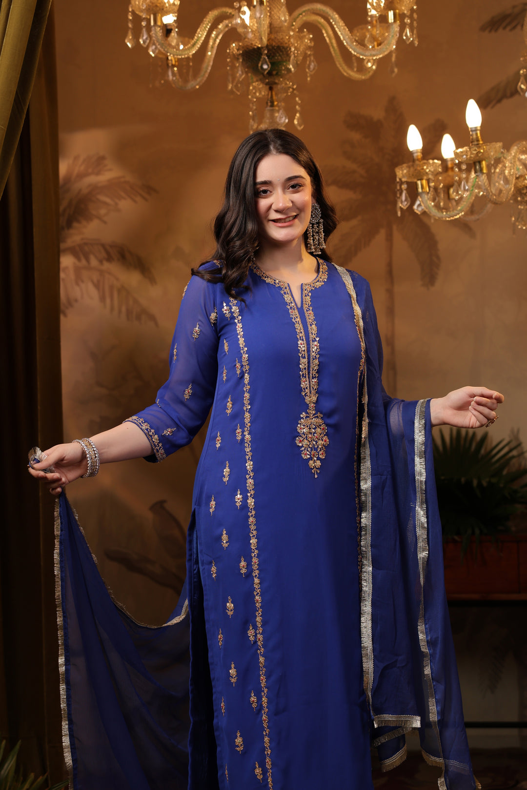 Royal Blue Georgette Marodi Suit Set