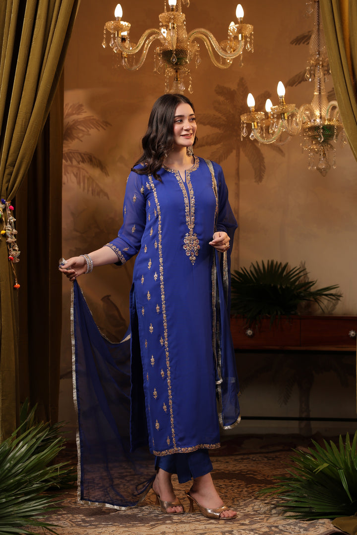 Royal Blue Georgette Marodi Suit Set