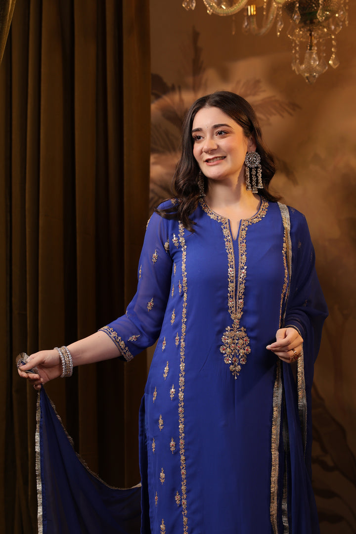 Royal Blue Georgette Marodi Suit Set