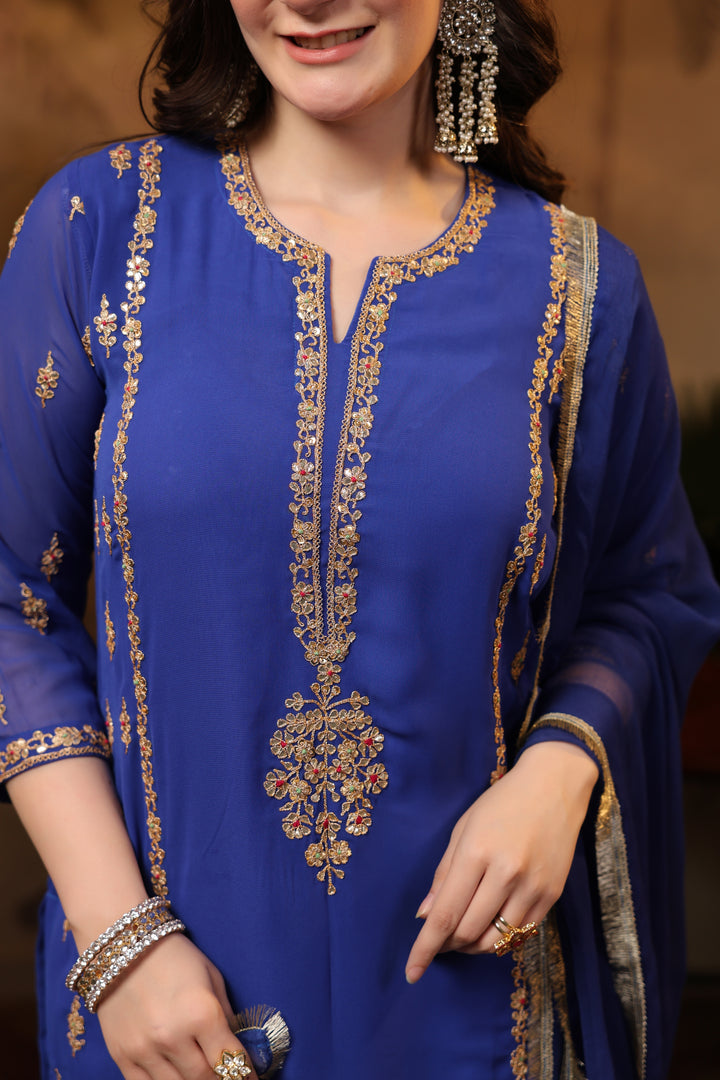 Royal Blue Georgette Marodi Suit Set