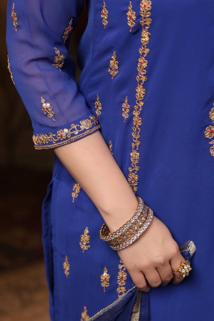 Royal Blue Georgette Marodi Suit Set