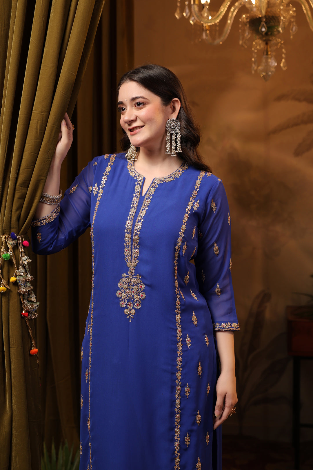 Royal Blue Georgette Marodi Suit Set