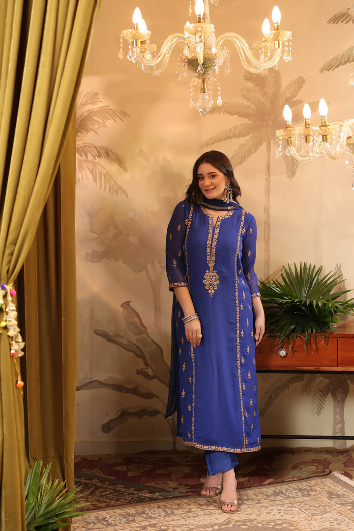 Royal Blue Georgette Marodi Suit Set