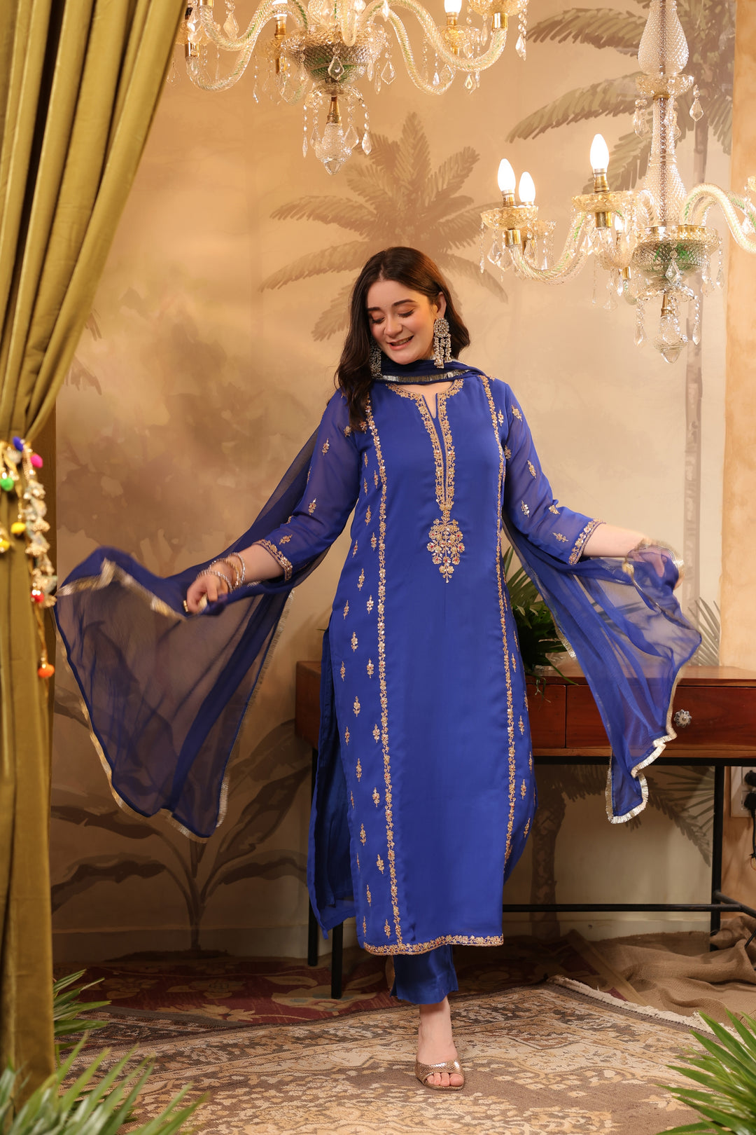 Royal Blue Georgette Marodi Suit Set