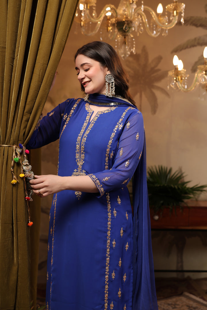 Royal Blue Georgette Marodi Suit Set