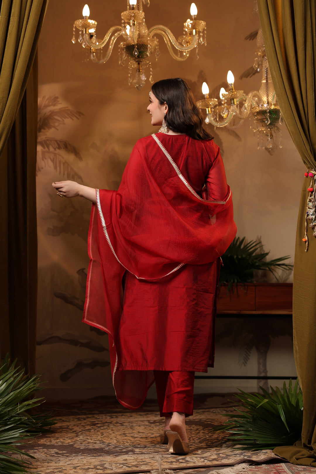 Red Jaal Chanderi Gota Suit Set