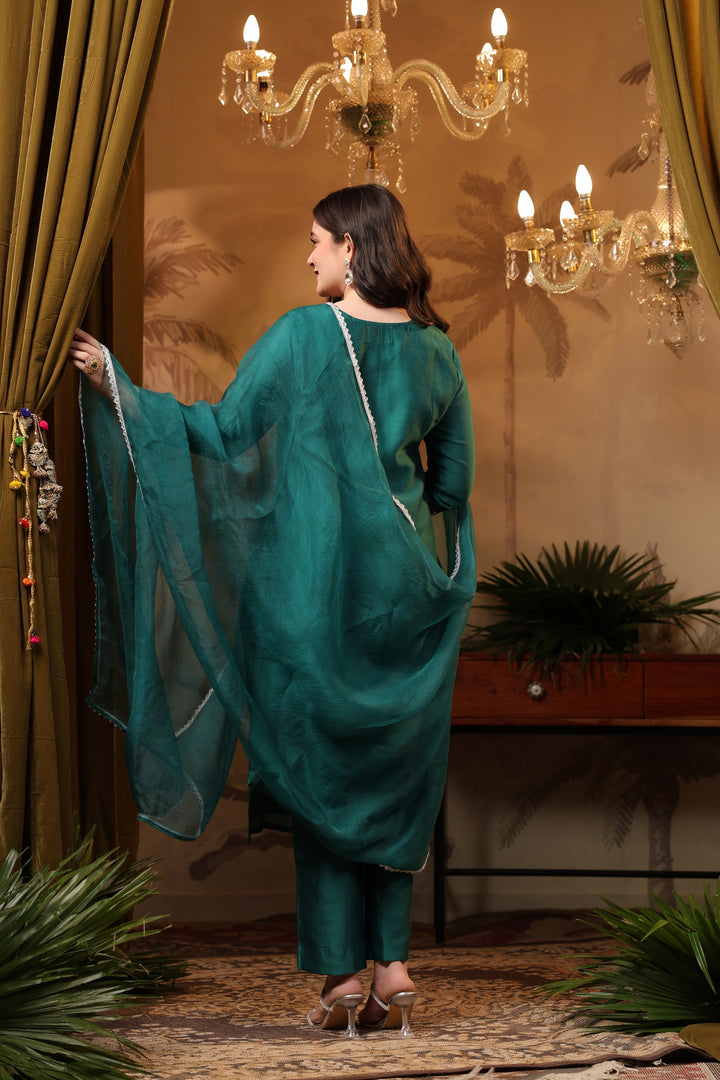 Teal Chanderi Mirror Suit Set