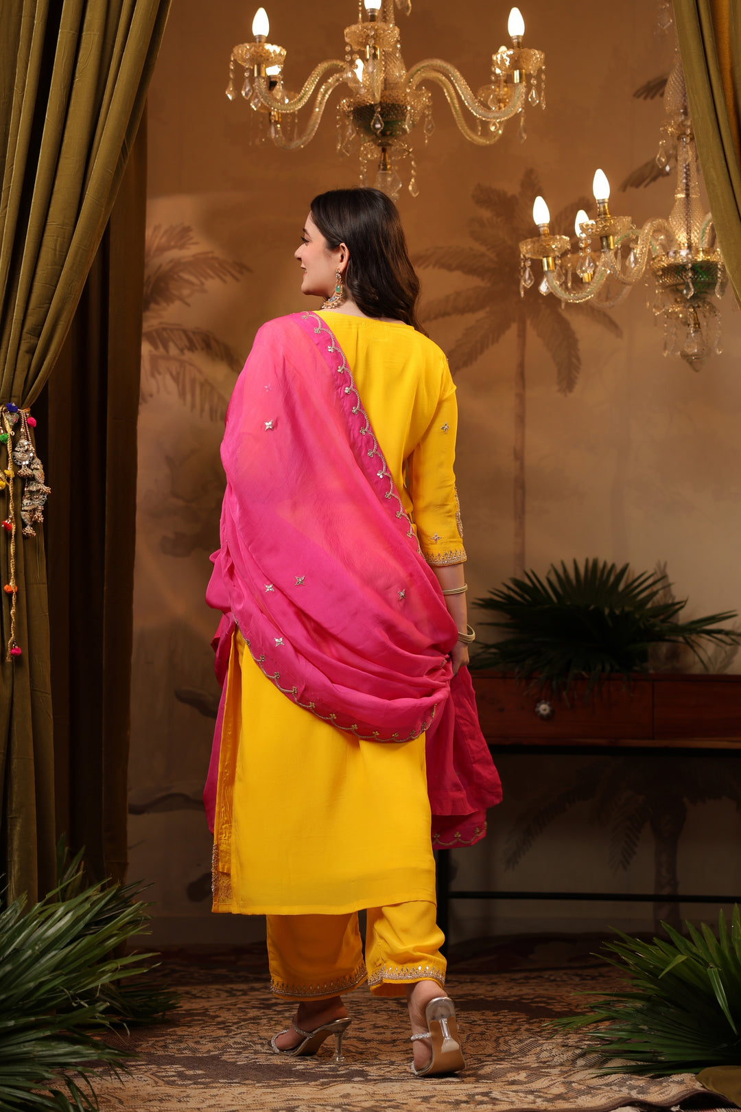 Yellow Crepe Gota Suit Set