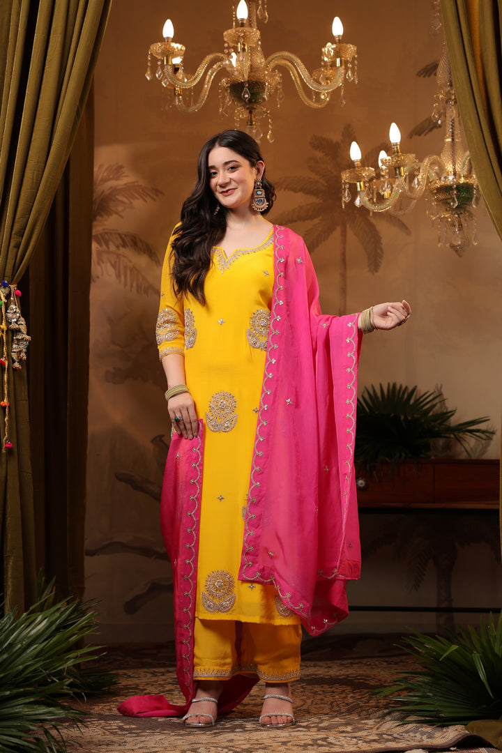 Yellow Crepe Gota Suit Set