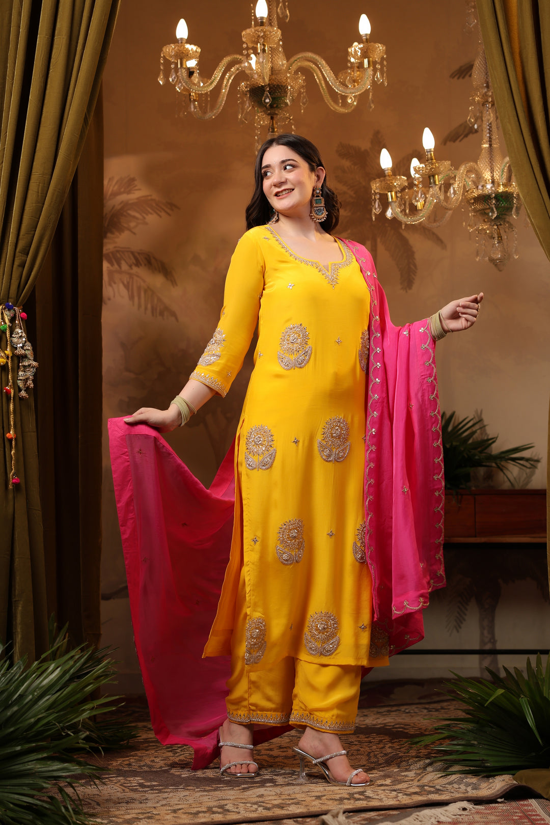 Yellow Crepe Gota Suit Set