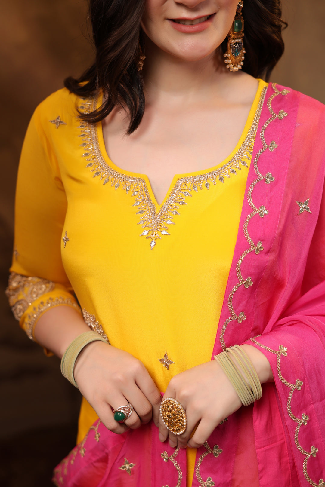 Yellow Crepe Gota Suit Set