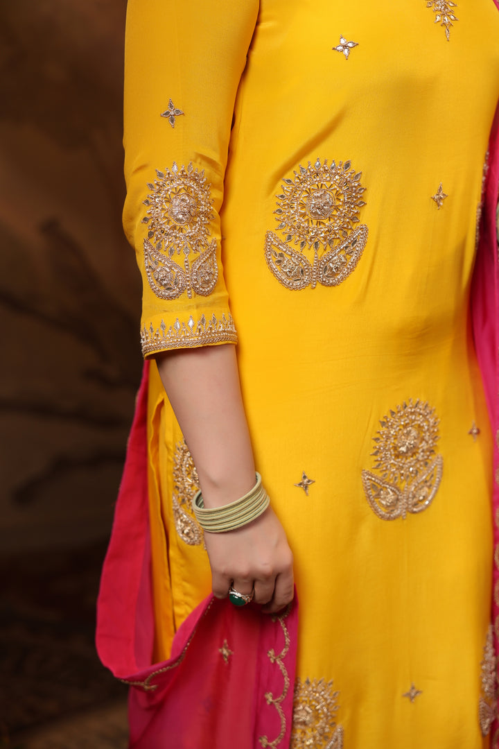 Yellow Crepe Gota Suit Set