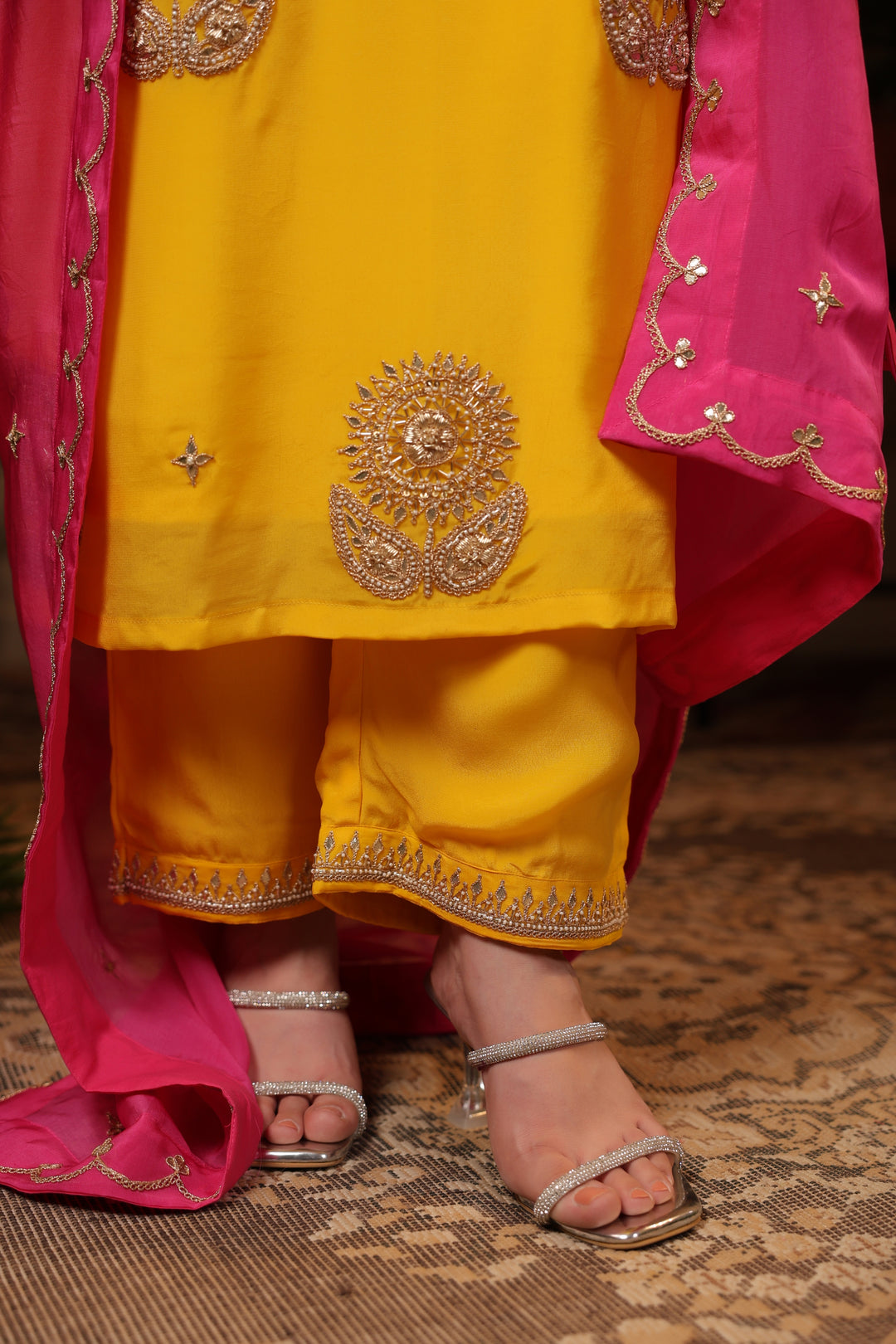 Yellow Crepe Gota Suit Set