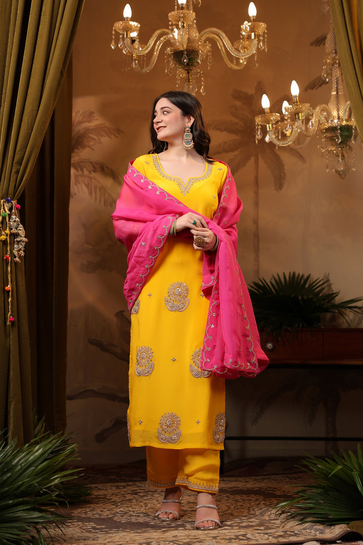 Yellow Crepe Gota Suit Set