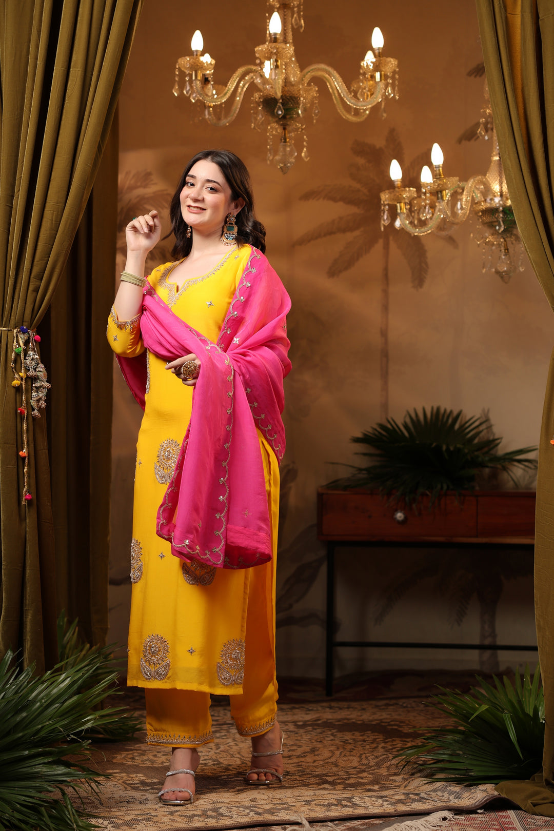 Yellow Crepe Gota Suit Set