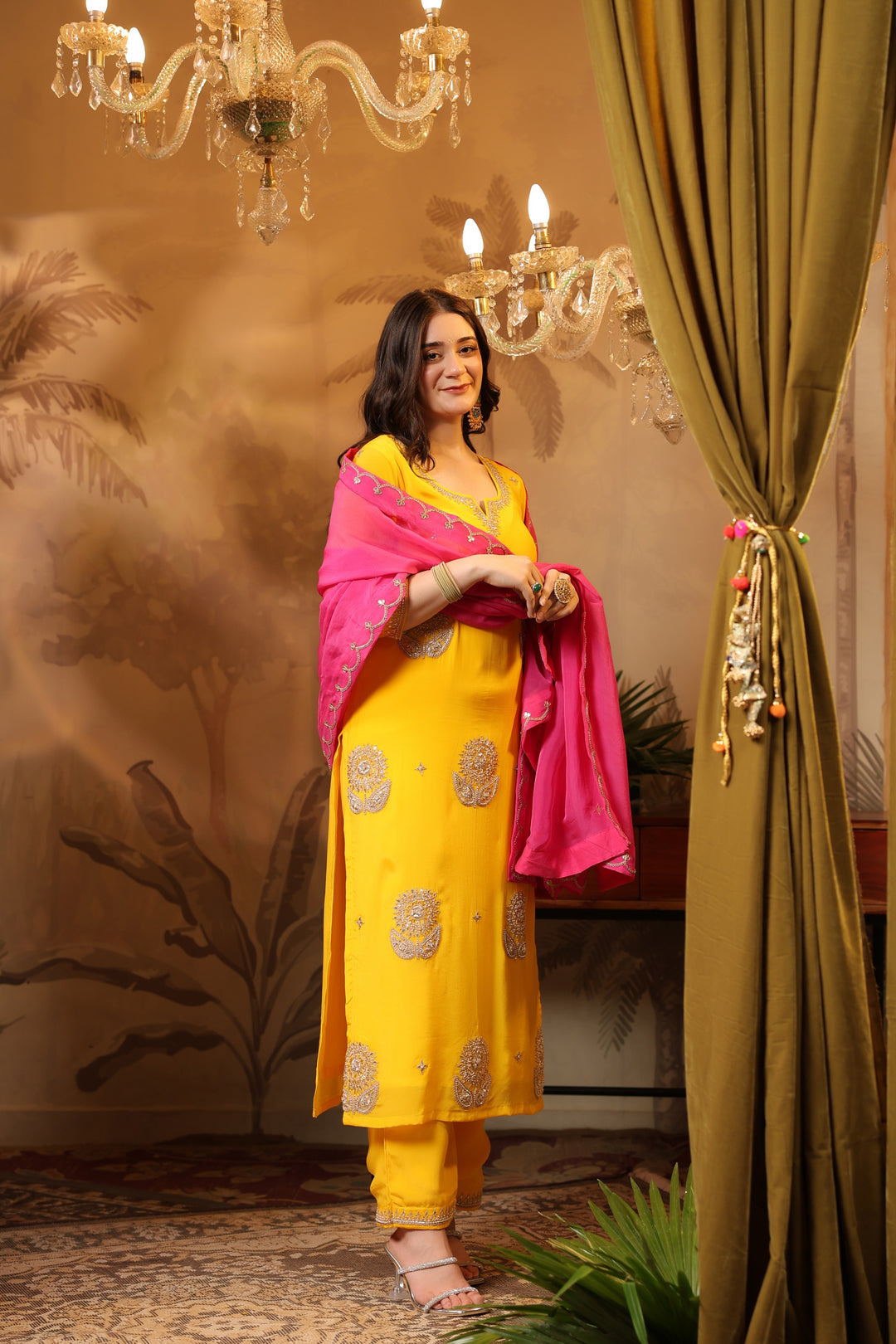 Yellow Crepe Gota Suit Set