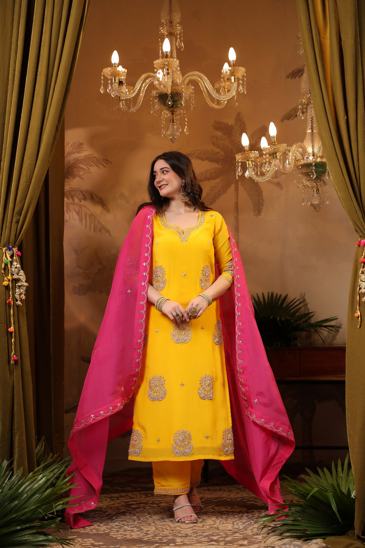 Yellow Crepe Gota Suit Set