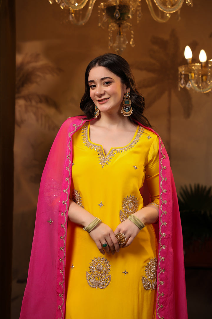 Yellow Crepe Gota Suit Set