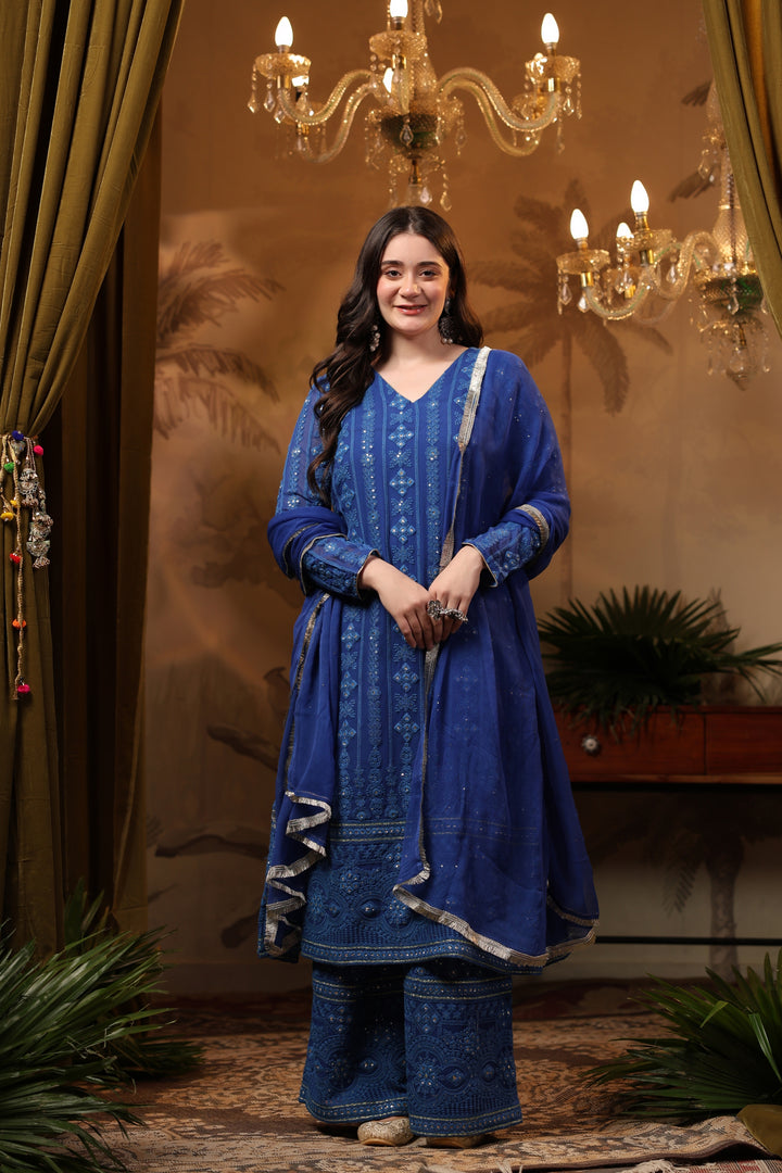 Royal Blue Chikankari Suit Set