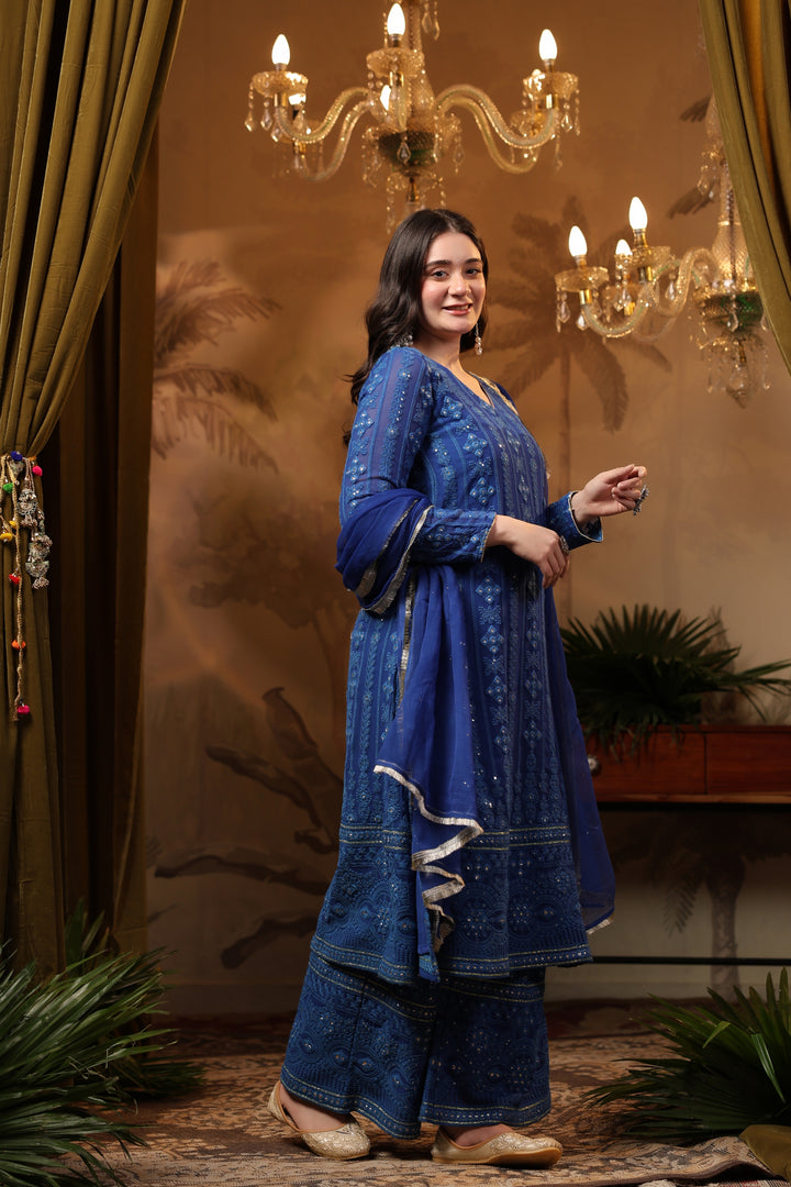 Royal Blue Chikankari Suit Set