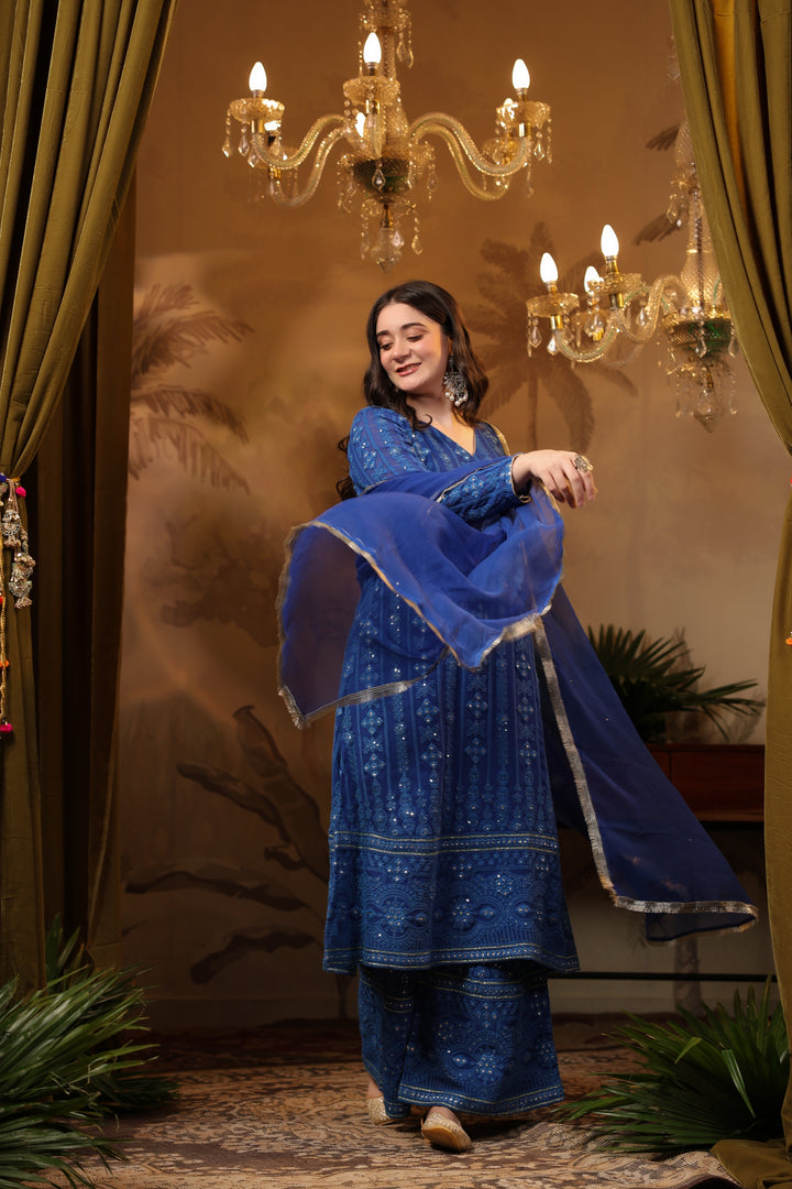 Royal Blue Chikankari Suit Set