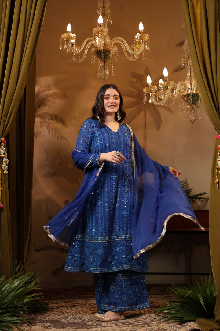 Royal Blue Chikankari Suit Set