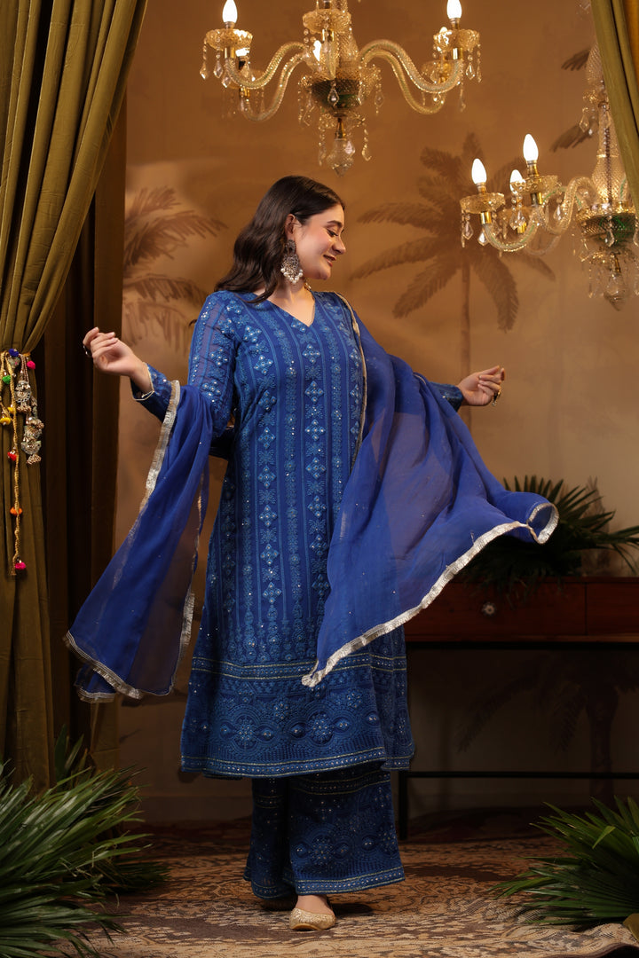 Royal Blue Chikankari Suit Set