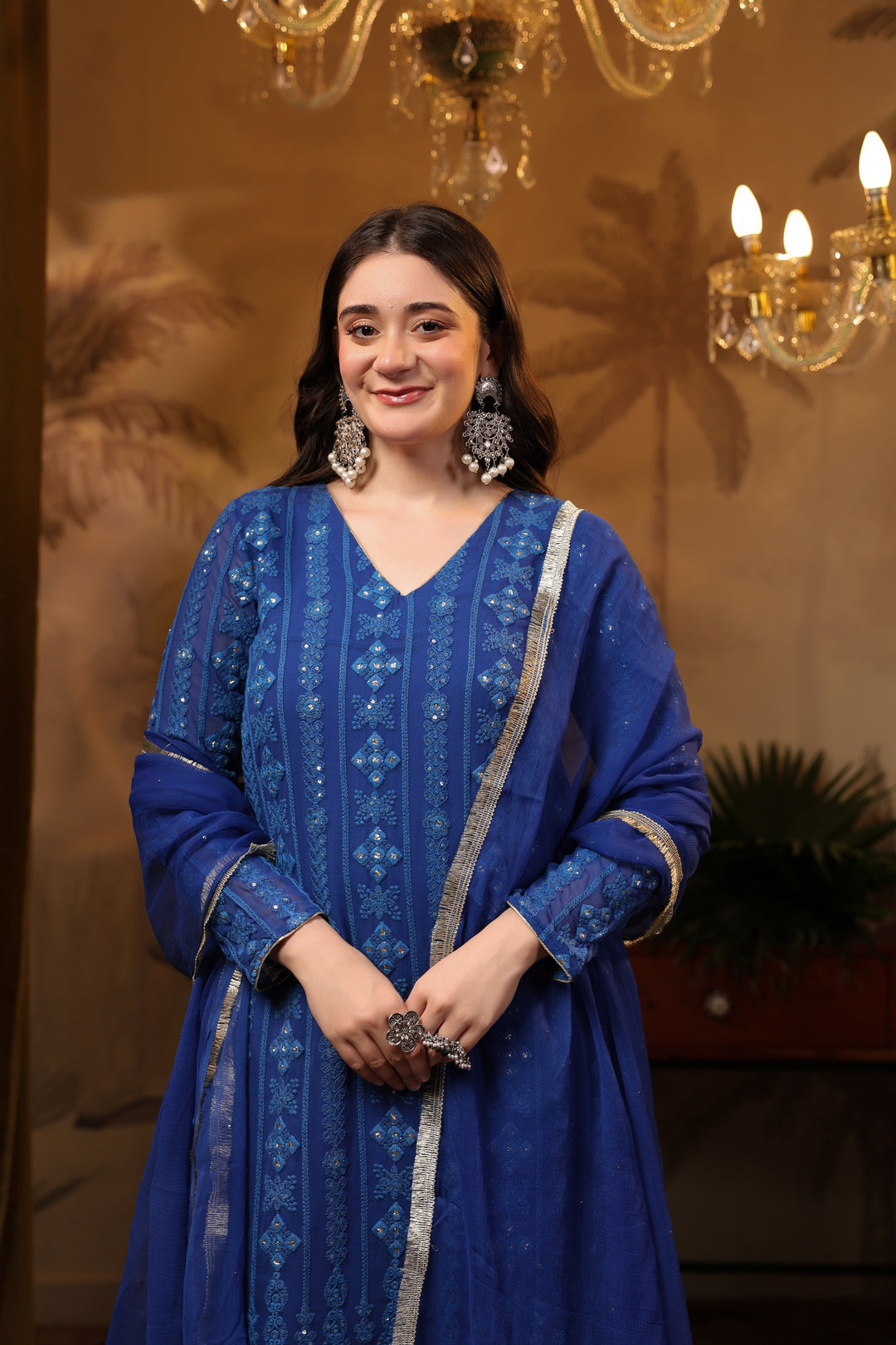 Royal Blue Chikankari Suit Set