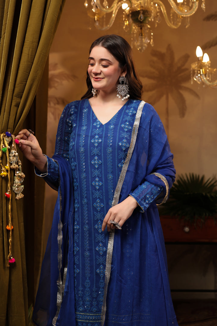 Royal Blue Chikankari Suit Set